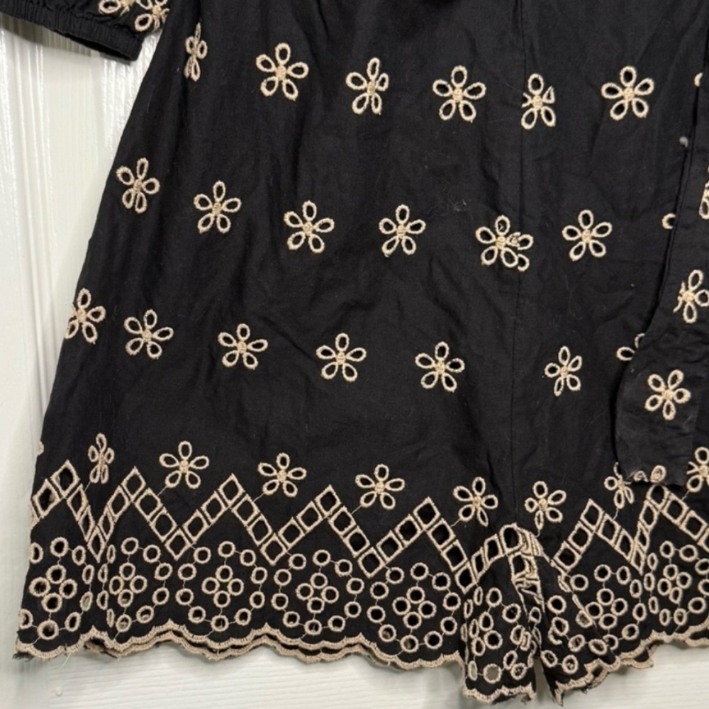 Venus Floral Embroidered Surplice Mini Romper Cream Blk 3/4 Slvs Waist Tie Sz 10 - Picture 11 of 16